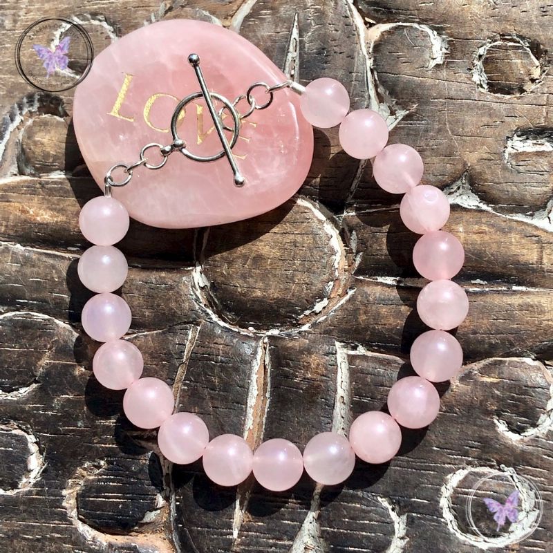 Rose Quartz Healing Bracelet With Silver Toggle Clasp